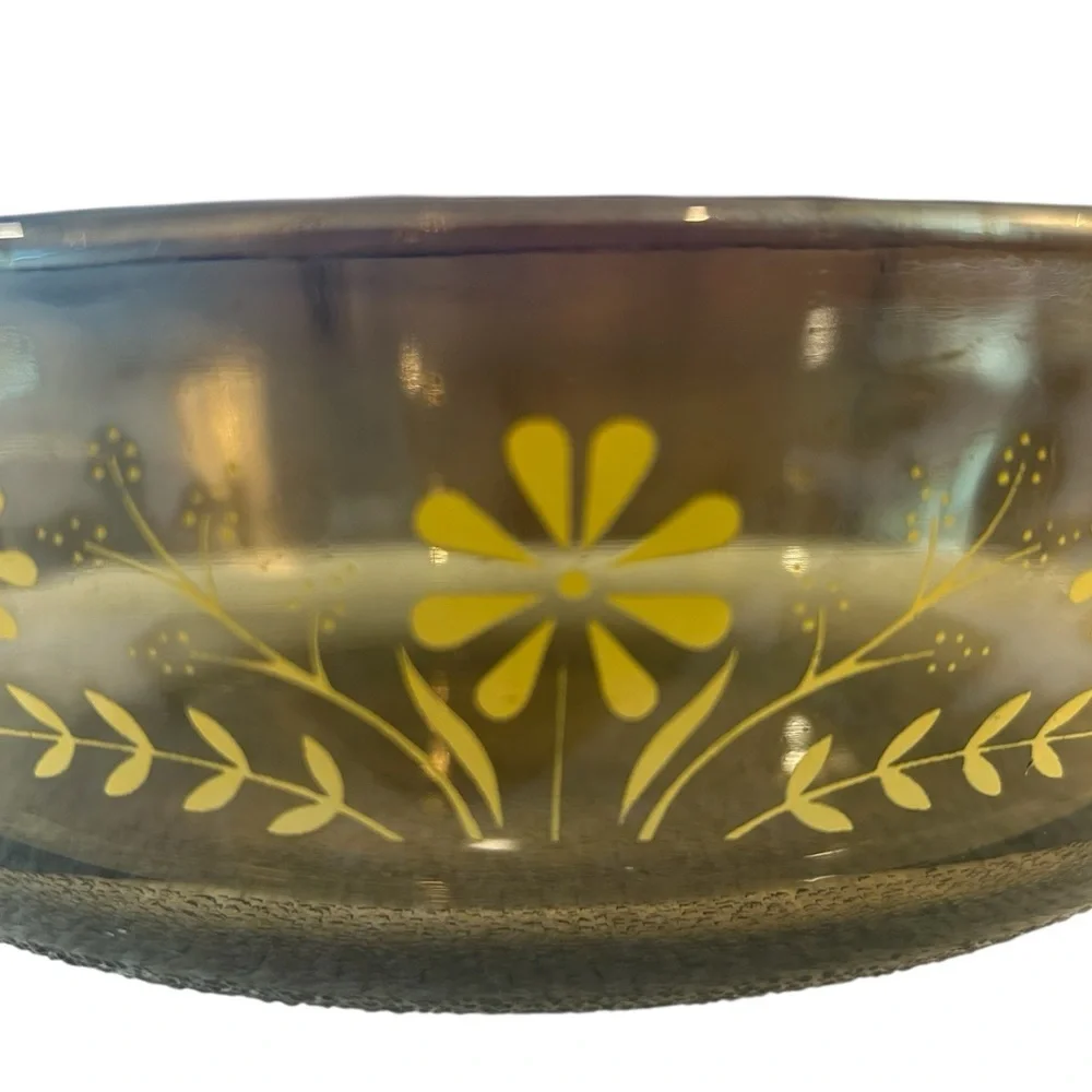 Glassbake Amber Glass Casserole Dish‎ - Yellow Floral vintage